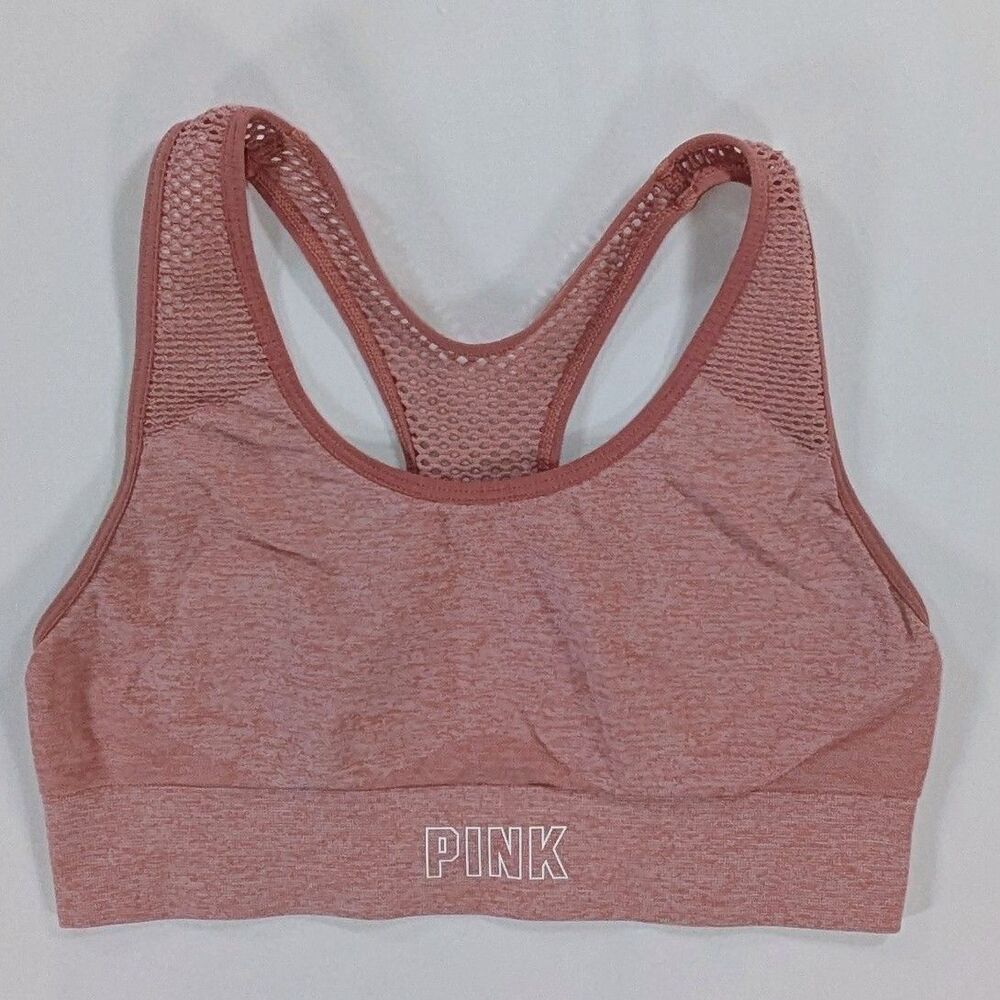 PINK Victoria's Secret Seamless Lightly Lined Sports Bra peach Size small Mesh